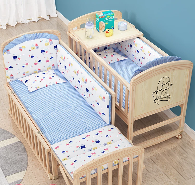 

Baby crib movable baby crib solid wood unpainted children's cradle small bed newborn multifunctional splicing large bed