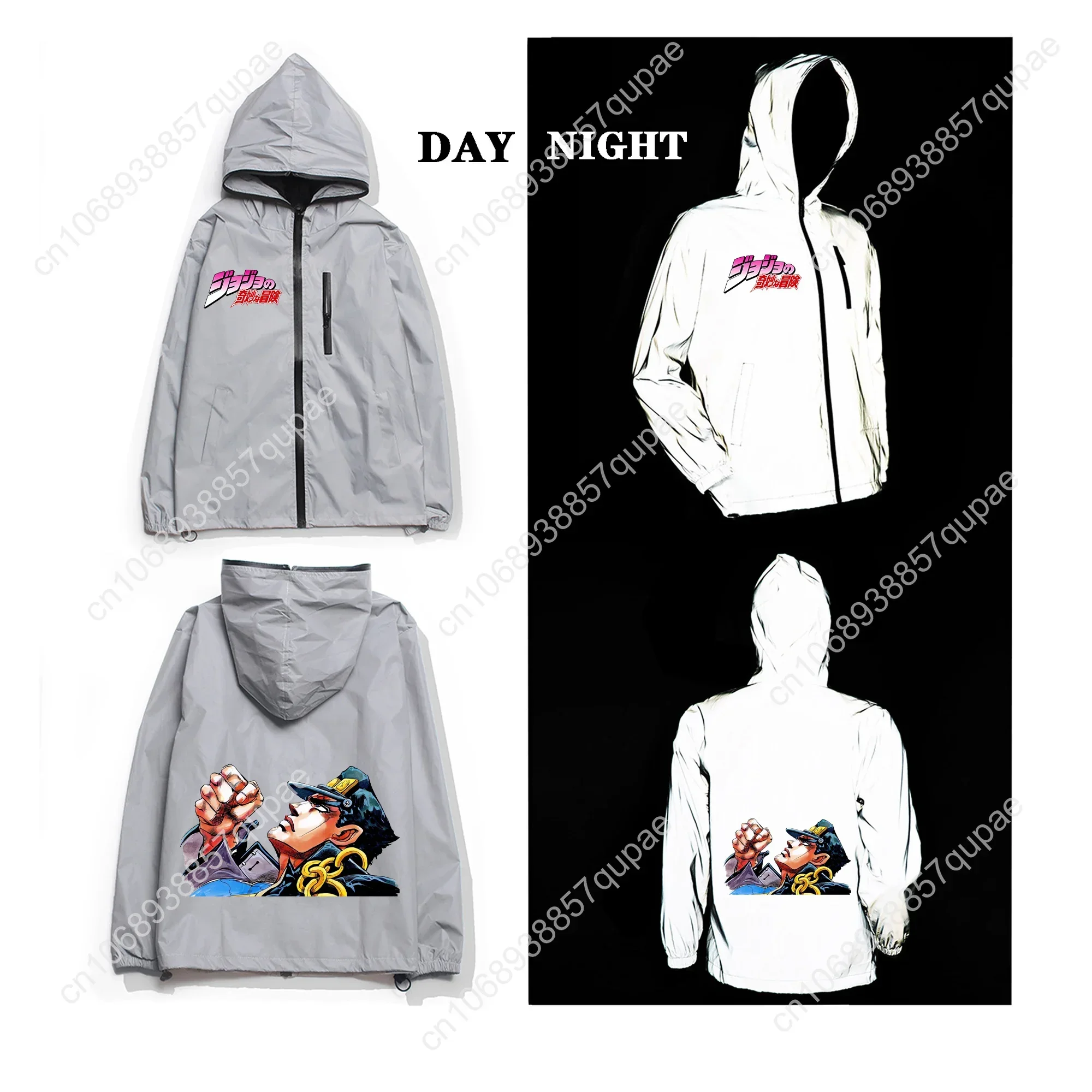 Jojos Bizarre Adventure Jonathan Joestar Reflective Jacket Anime Men Women Coat Windbreaker Pocket Jackets Zipper Custom Hoodie