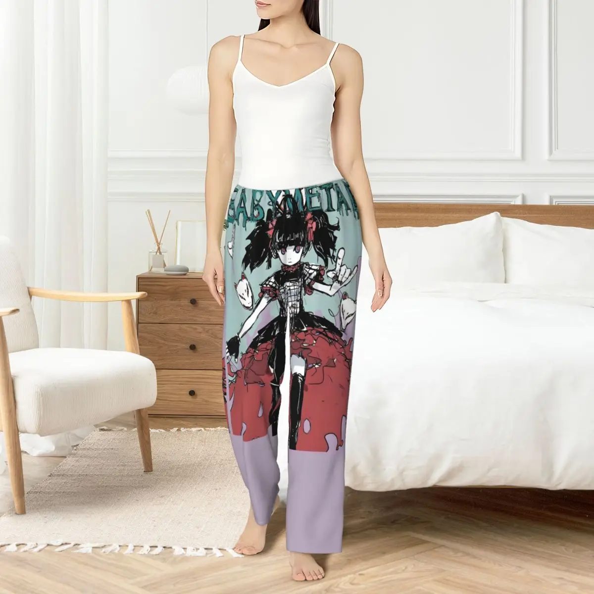 

Пижамные штаны Babymetal Japan Band на заказ, одежда для сна для женщин, эластичный пояс, штаны для сна в стиле хип-хоп, рок, с карманами