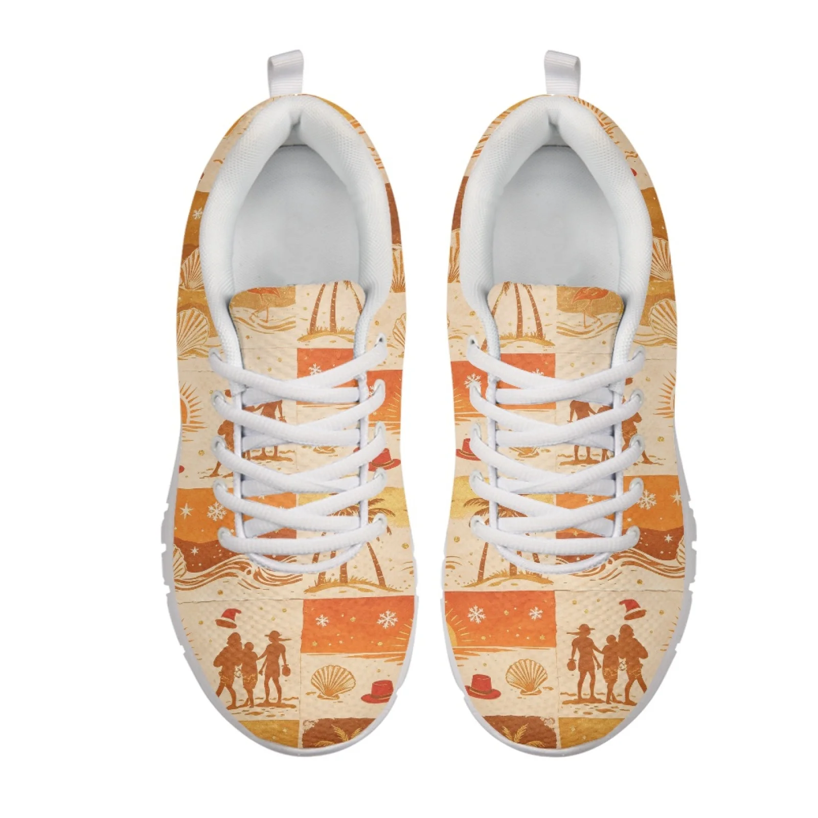 Coloranimal Vintage Beach Print Men Easy to Clean Work Shoes for Medical Staff Soft Soft Sole Walking Shoes for Outdoor