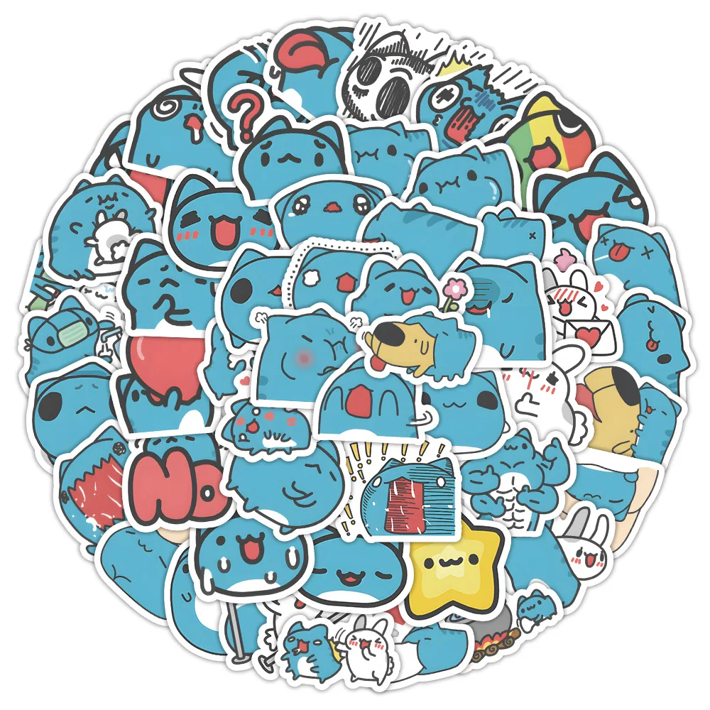 60pcs Bugcat Capoo Doodle Stickers Cute Cartoon Blue bobo Anime Handbook Material DIY Children'S Stationery Sticker Toys