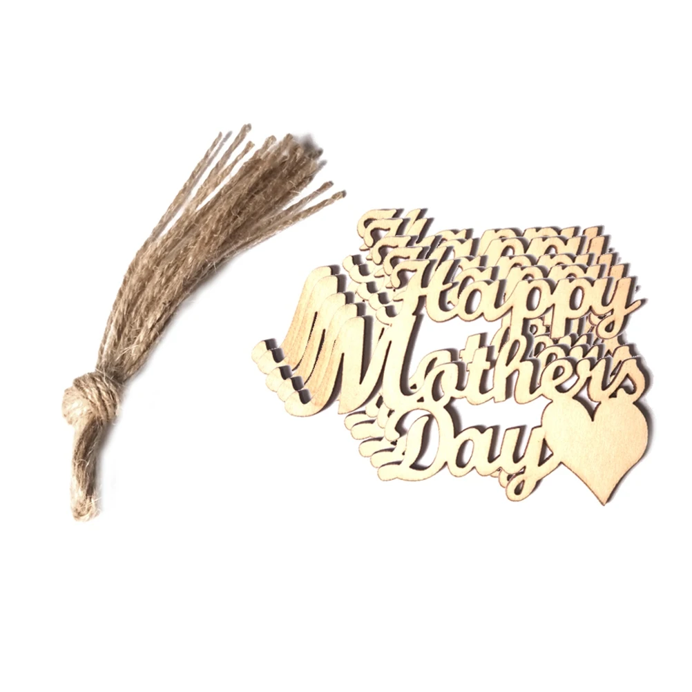 

10 Pcs Wooden DIY Small Pendant Hanging Ornament Mother's Day Festival Party Home Decor Environmental Protection Safe