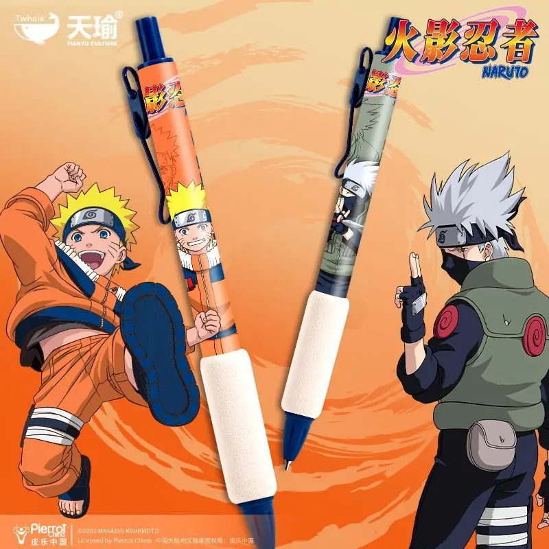4Pcs Anime Naruto Ballpoint Pen, Gel Pen, Push-Action Type, Black Ink, Exam Pen, Student Stationery, Uzumaki Naruto