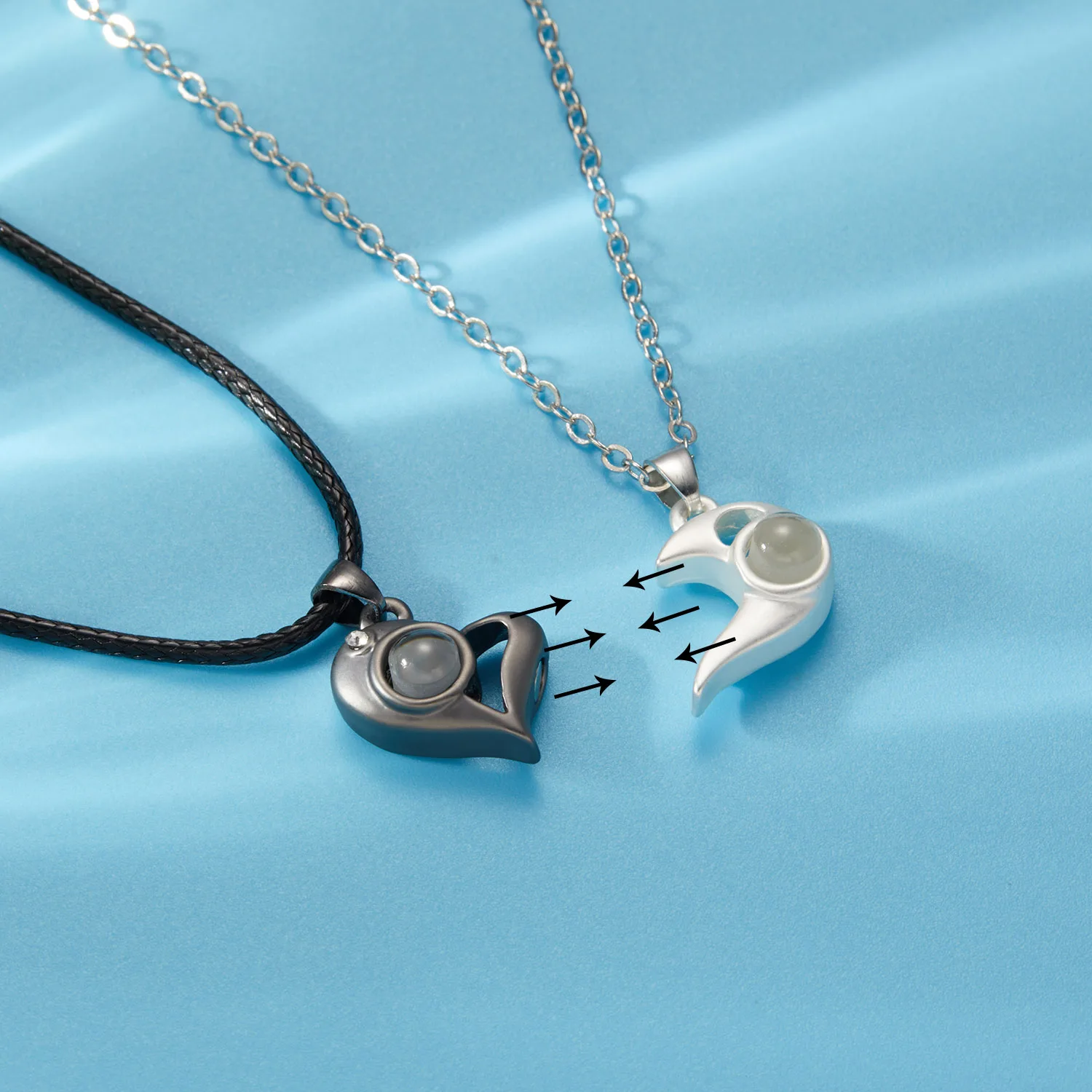 2Pc Magnetic Couple Necklace Set Distance Heart Matching Projection Pendent 100 Languages I Love You Lovers  Necklace Jewelry