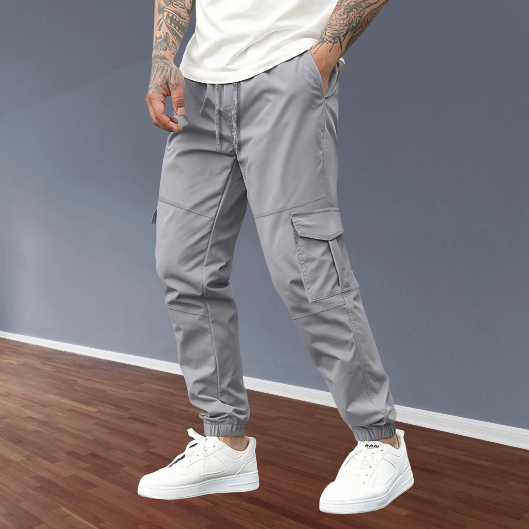 2025 men's casual overalls, youth fashion all-in-one multi-pocket sports pants solid color classic comfortable combat pants