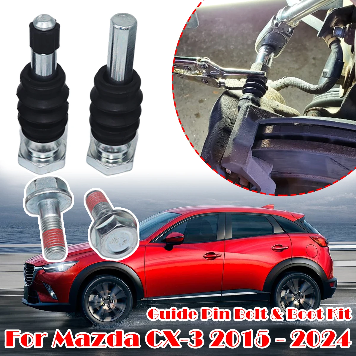 Front Rear Brake Caliper Slider Guide Pins Bolt For Mazda CX-3 2015-2024 Left Right Disc Housing Rubber Bellows Sleeve Boot Seal