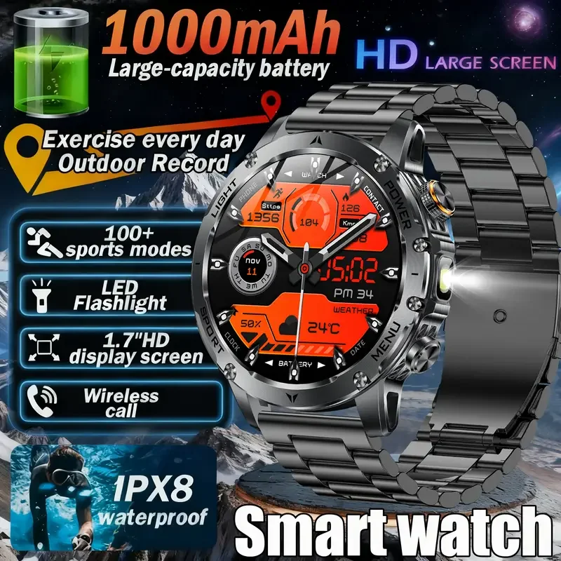 

New 1000mAh Super Capacity Battery Adult Men Smart Watch 1.7-inch Large Screen Bluetooth Call IP68 Waterproof SmartWatch Sports