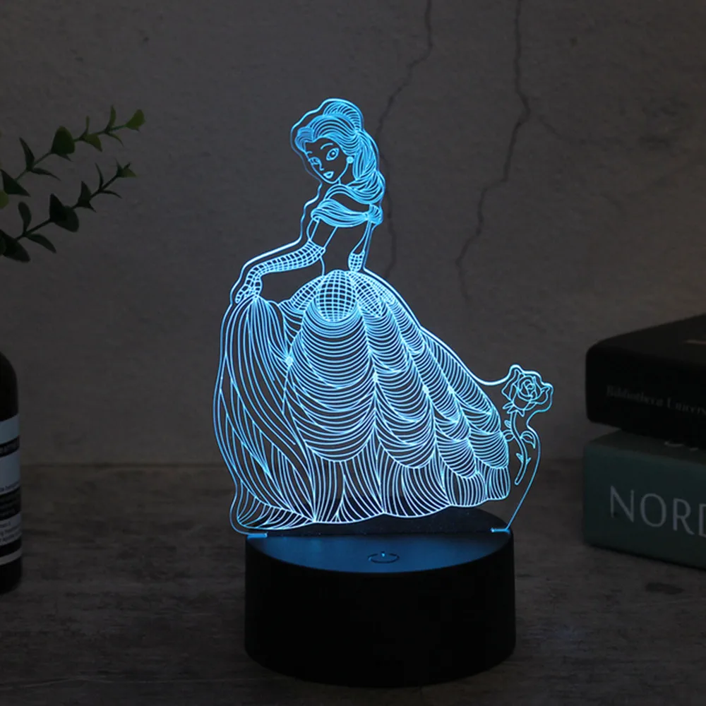 Frozen Princess Night Light for Kids 3D Night Lamp 7 Colors Changing Room Decor Gifts for Children Girls Boys