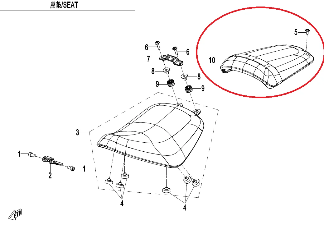 rear seat suit for CF450CLC code 6AQV-130200-7101-10 or 6AQV-130100-7202