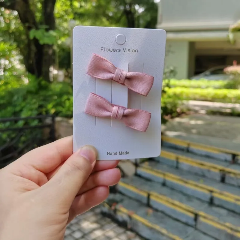 

2pcs/set Sweet Solid Color Fabric Bow Hair Clips Stylish Snap Clips for Kids Girls Cute Versatile Baby Toddler Side Barrettes