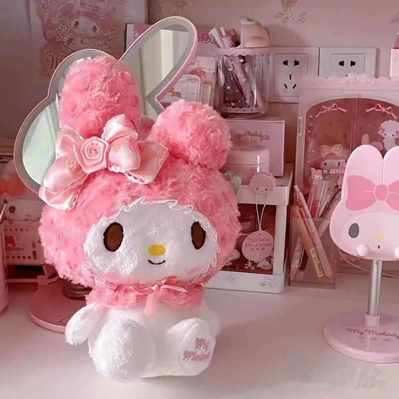 Anime Sanrio Rose Pink Hello Kitty Melody Cartoon Cute Plush Stuffed Toys Soft Pillow Plushies Doll Birthday Gift For Girls Kids