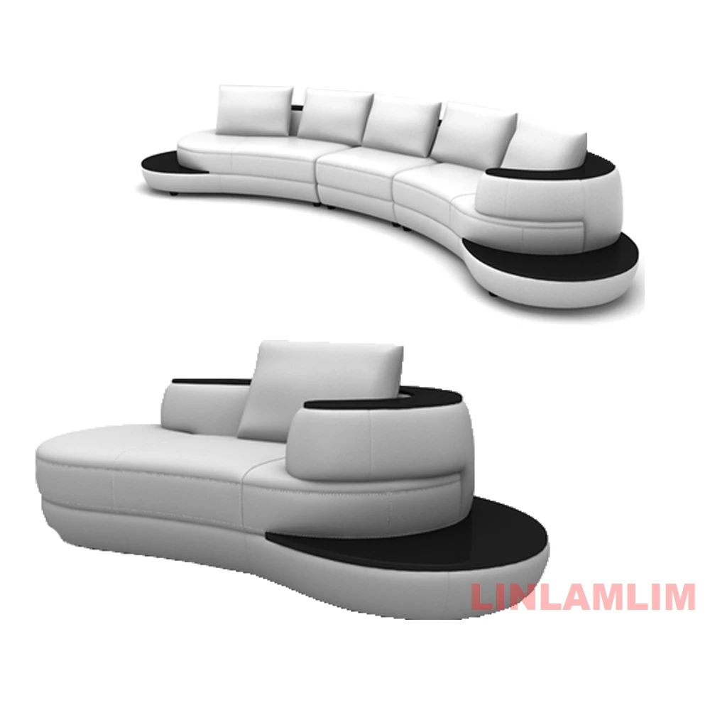 Luxury Modern Curved Genuine Leather Sofa Sectional Couch White and Black Design Living Room Contemporary Home Decoration