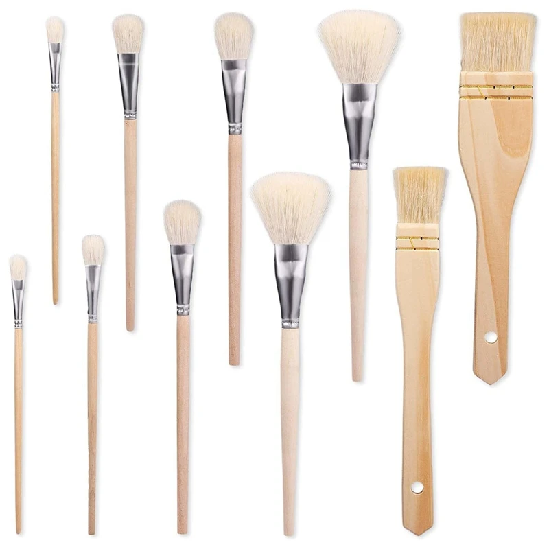 Cabra Cabelo Pintura Escovas para Pintura, Soft Fur Gilding Brush, Durável, Vários Tamanhos, 10Pcs