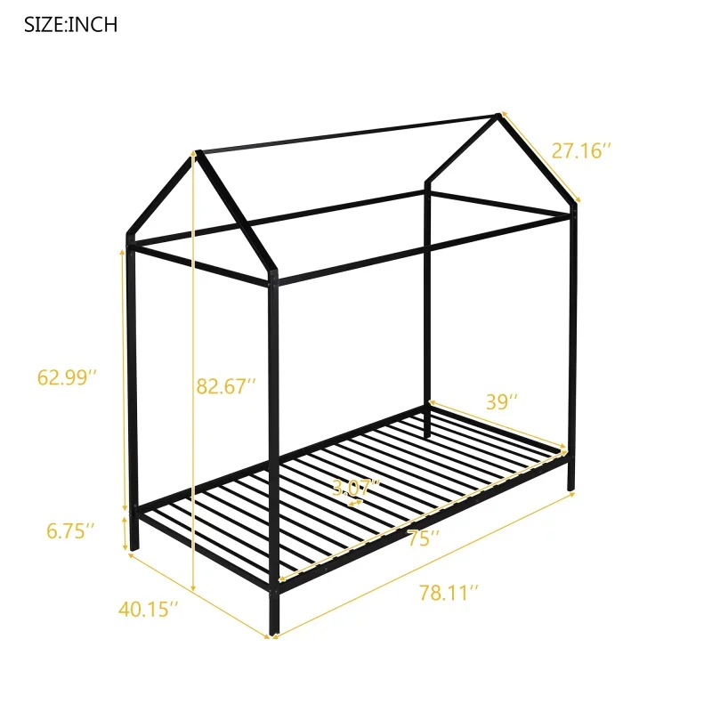 Bed Frame Metal  Platform Bed  Floor Bed for Kids Boys Girls, Twin Size, No Box Spring Needed Black