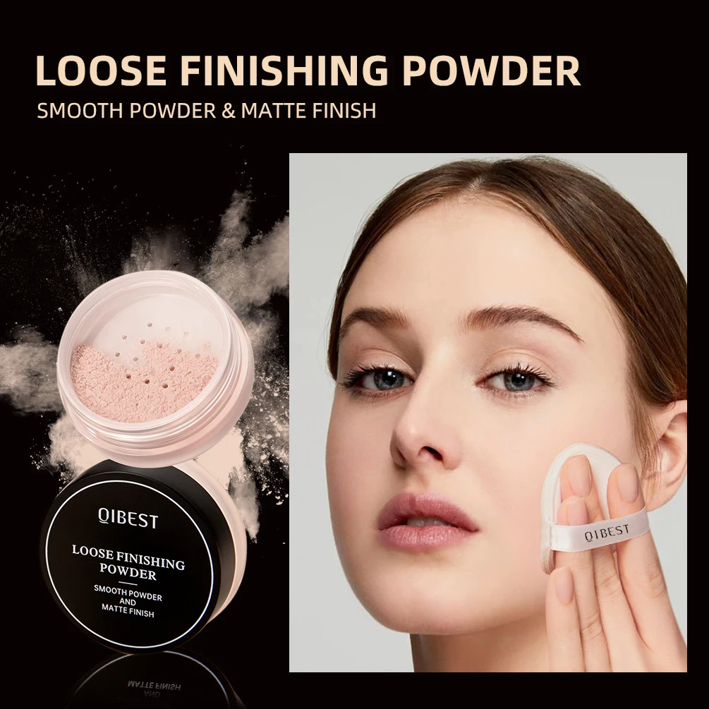 QIBEST Face Loose Powder Minerals Matte Setting Powder Translucent Waterproof Oil-Control Finishing Powder Makeup Invisible Pore