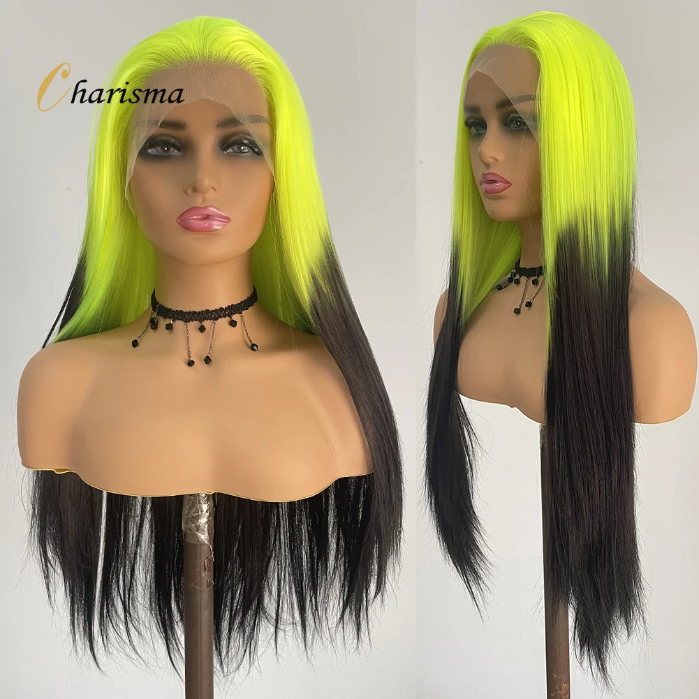 

Charisma Synthetic Lace Front Wigs Long Silky Straight Hair Ombre Lace Wig Pre Plucked Hairline Blue Blonde Colored Wigs