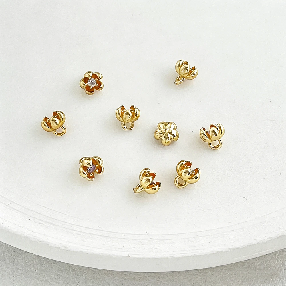 

Сердечный дизайн 100 шт. 5*5 мм ювелирные аксессуары/форма цветка/покрытие из настоящего золота/медная подвеска/ручная работа/подвески «сделай сам» # 196168