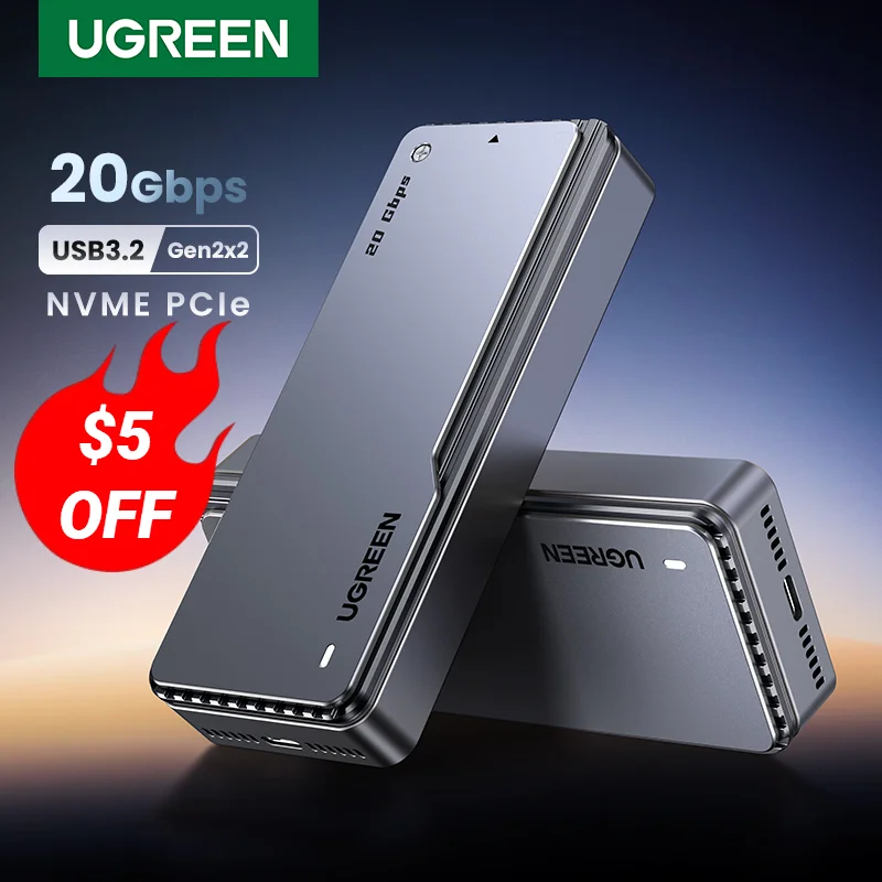 UGREEN 20Gbps NVMe SSD Case SSD Enclosure M.2 to USB3.2 Gen2x2 SSD Adapter for M.2 NVME PCIE Built-in Cooling Vest Aluminum Case