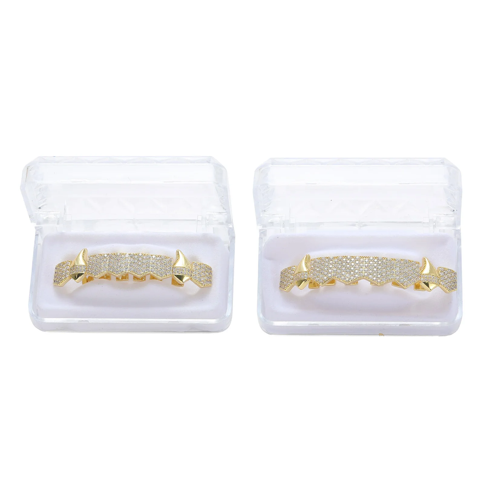 Tapas de circonia cúbica para hombre y mujer, juego de parrillas de Color dorado con dientes de circonia cúbica completa, Micro pavé, encanto superior e inferior, joyería de Hip Hop