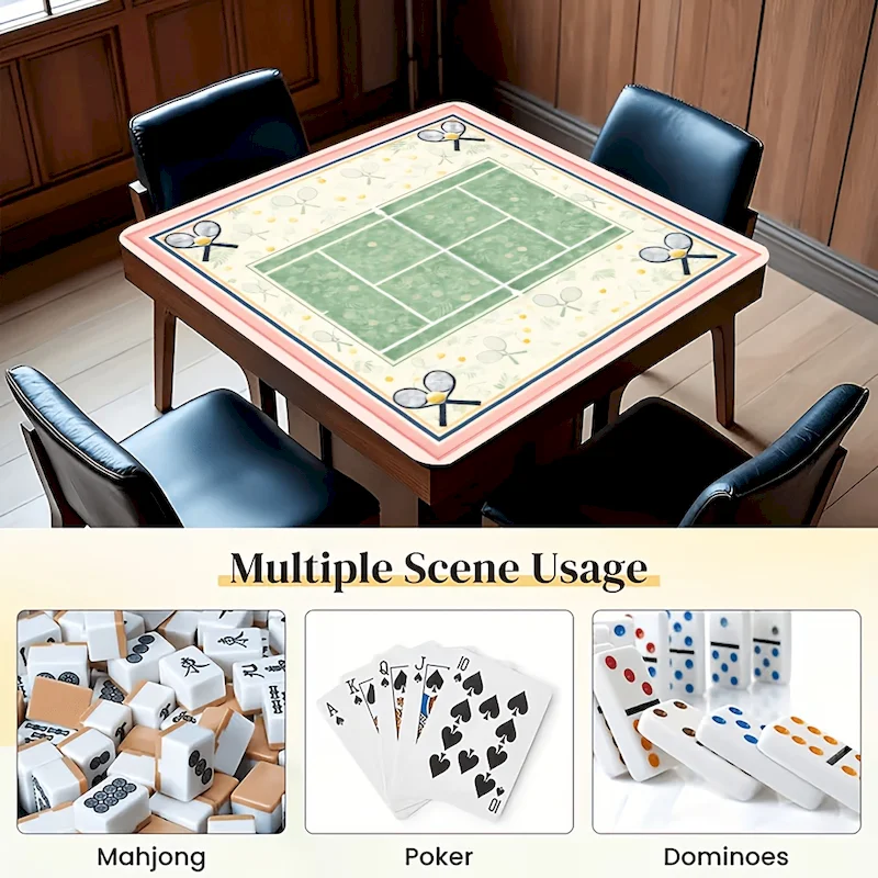 VIKAMA Tennis Court Racket Sports Themed Printed Mahjong Table Mat Anti Slip Noise Reducing Absorbent Pad Home Decoration