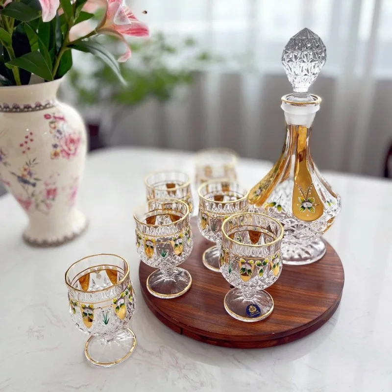 Medieval style resurgence, Grand Budapest Hotel color scheme enamel flower gold-painted crystal glass wine set wine bottle