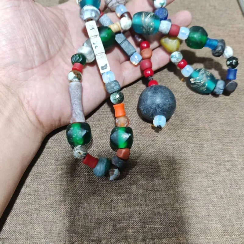 Unisex Tribal Boho Long Necklace Handcrafted Multicolor Assorted‑Shape Mixed Lampwork Glass Beads Retro Fashion Ornament