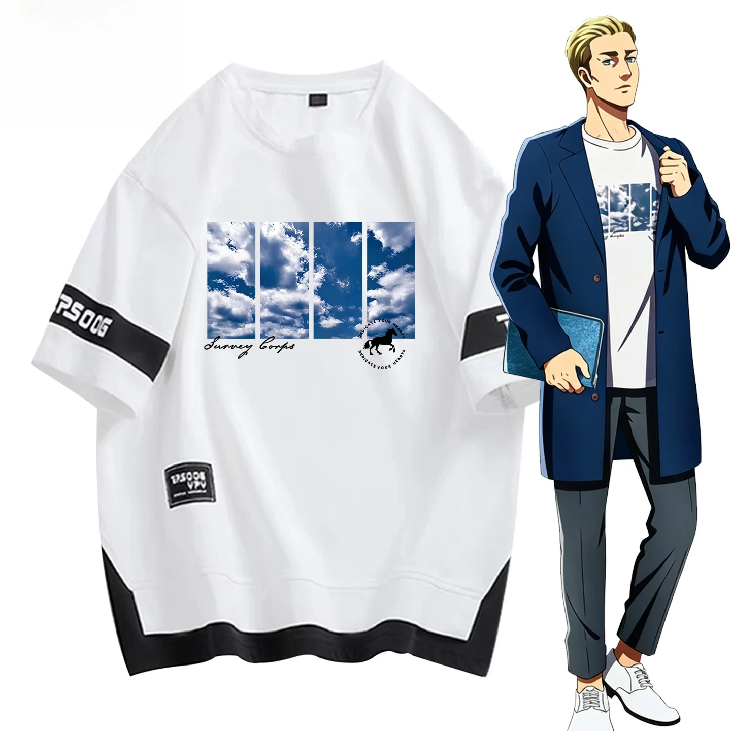 進撃の巨人リーダーエルウィン・スミスコスルーズ半袖tシャツ男性女性夏のファッションセットティーンエイジャーカジュアルウェア