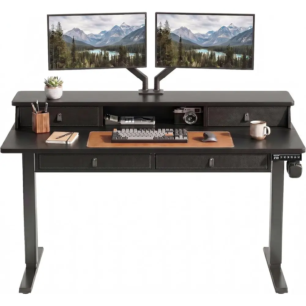 55 X 30 Adjustable Electric Standing Desk with Storage, Cable Management, 4 Legs, C-Clamp & Black Finish
