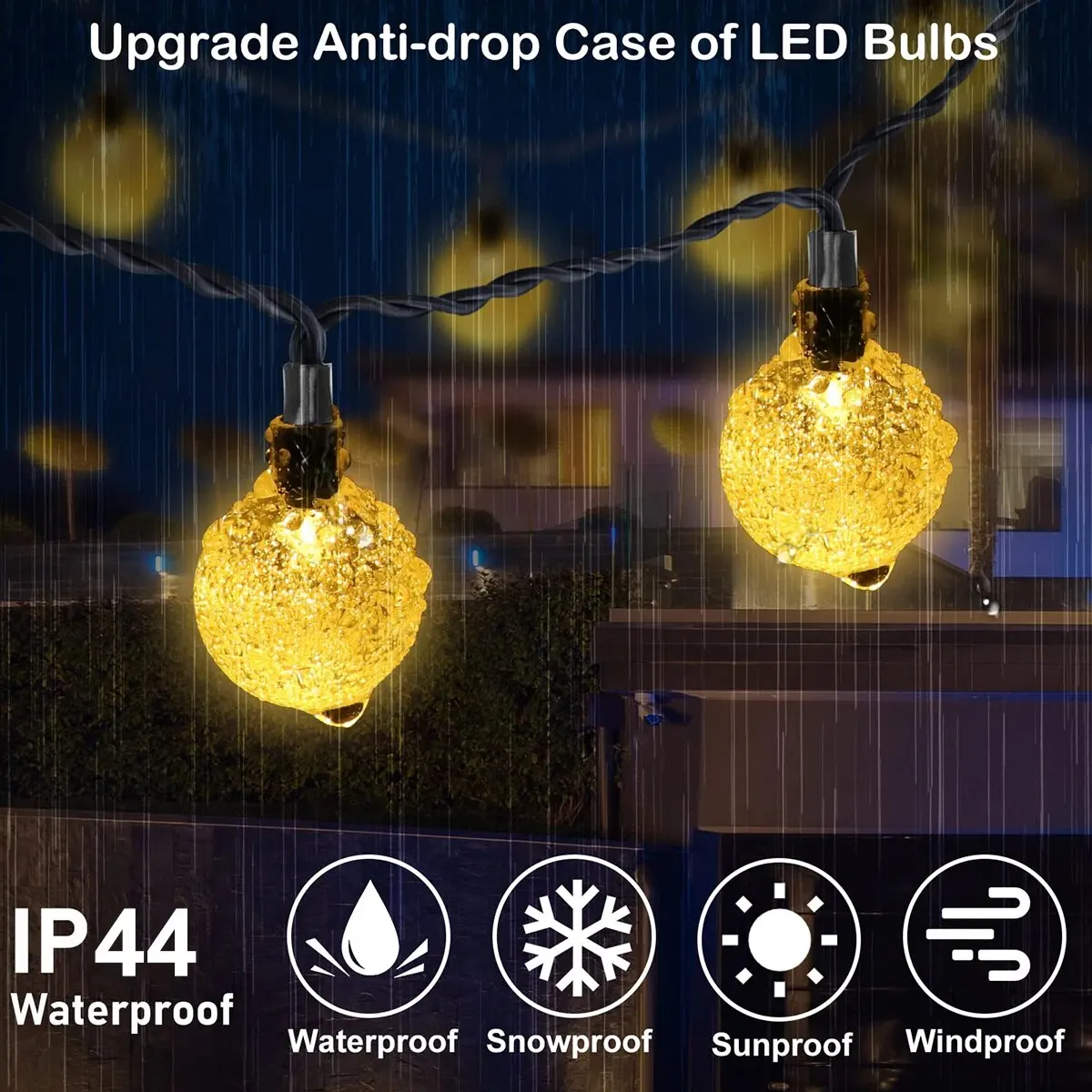 LED Solar String Lights Outdoor Waterproof Bubble Beads Fairy String Light 8 Modes Garden Wedding Party Christmas Decoration