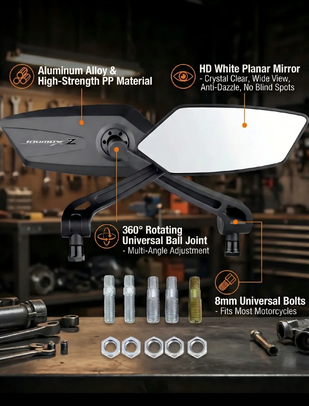 Motorcycle Rear view Mirrors For SYM JOYMAX Z 300 Z300 JOYMAXZ300 2018 2019 2020 Adjustable Rear view Side Mirrors Accessories