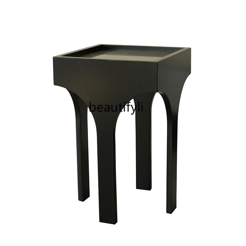 

zqSolid Wood Metal Stainless Steel Middle Ancient Side Table Tonality Retro Corner Table Modern Tea Table