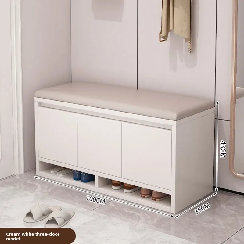 TQH Shoe Storage Bench with Cushion Seat Entryway Shoe Cabinet Organizer Hallway Shoe Rack Bedroom Storage Stool 2/3/4 Door