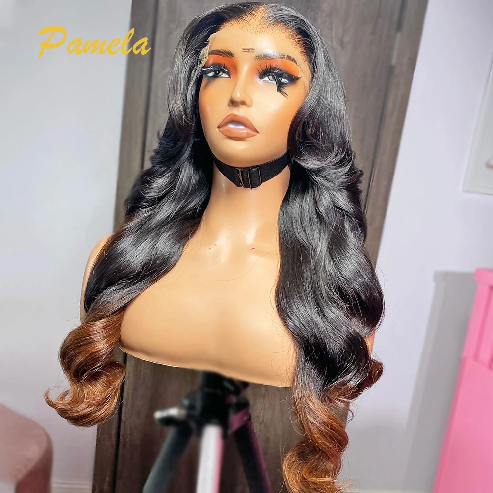 Original vietnamese Hair Ombre 1b/4 Colored Glueless Human Hair Wigs Ready To Wear Body Wave 4x4 Transparent Lace Closure Wig