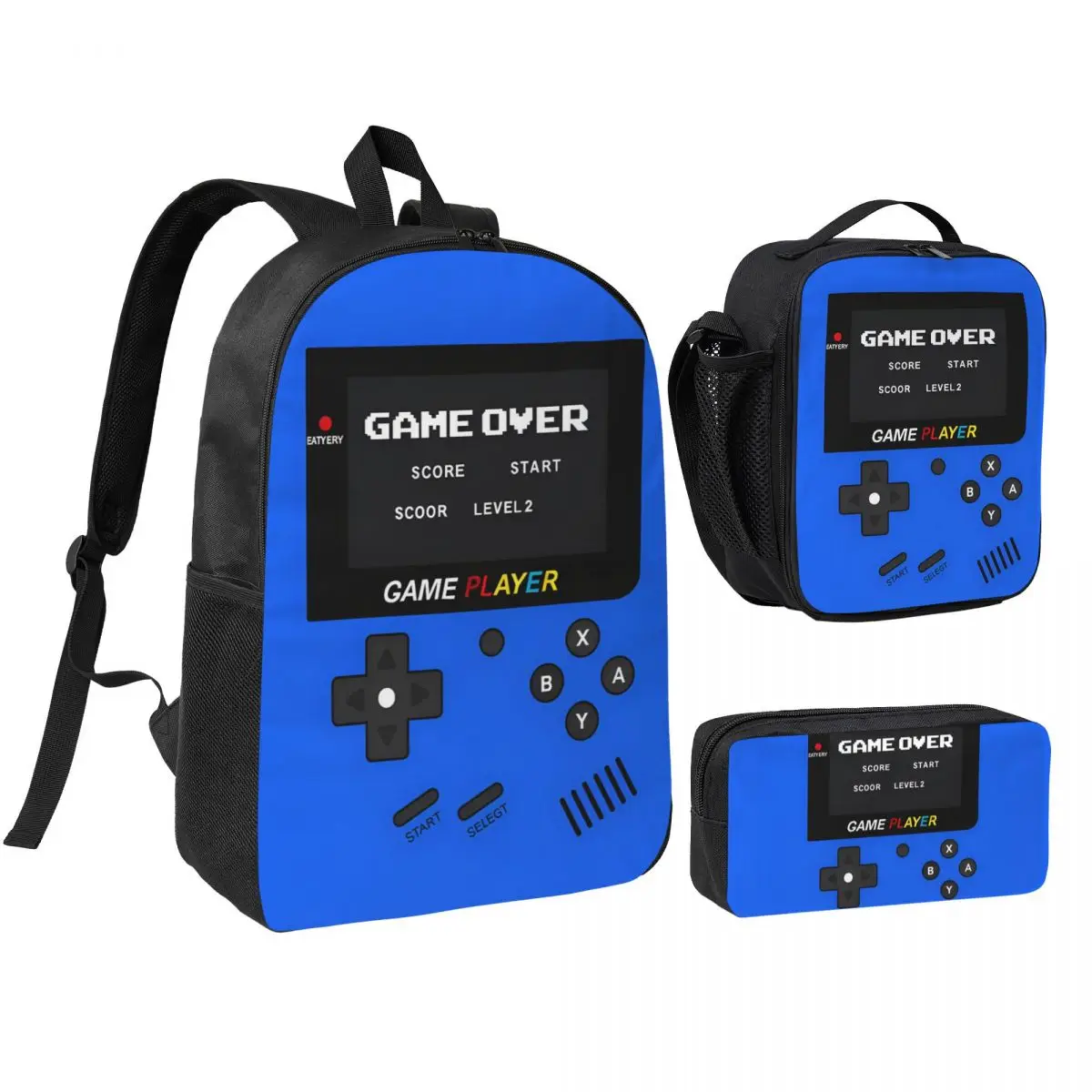 

3pecs/set Games Console Backpack for Student Gamepad 80s High School Shoulder Bag Lunch bag Pencil Case