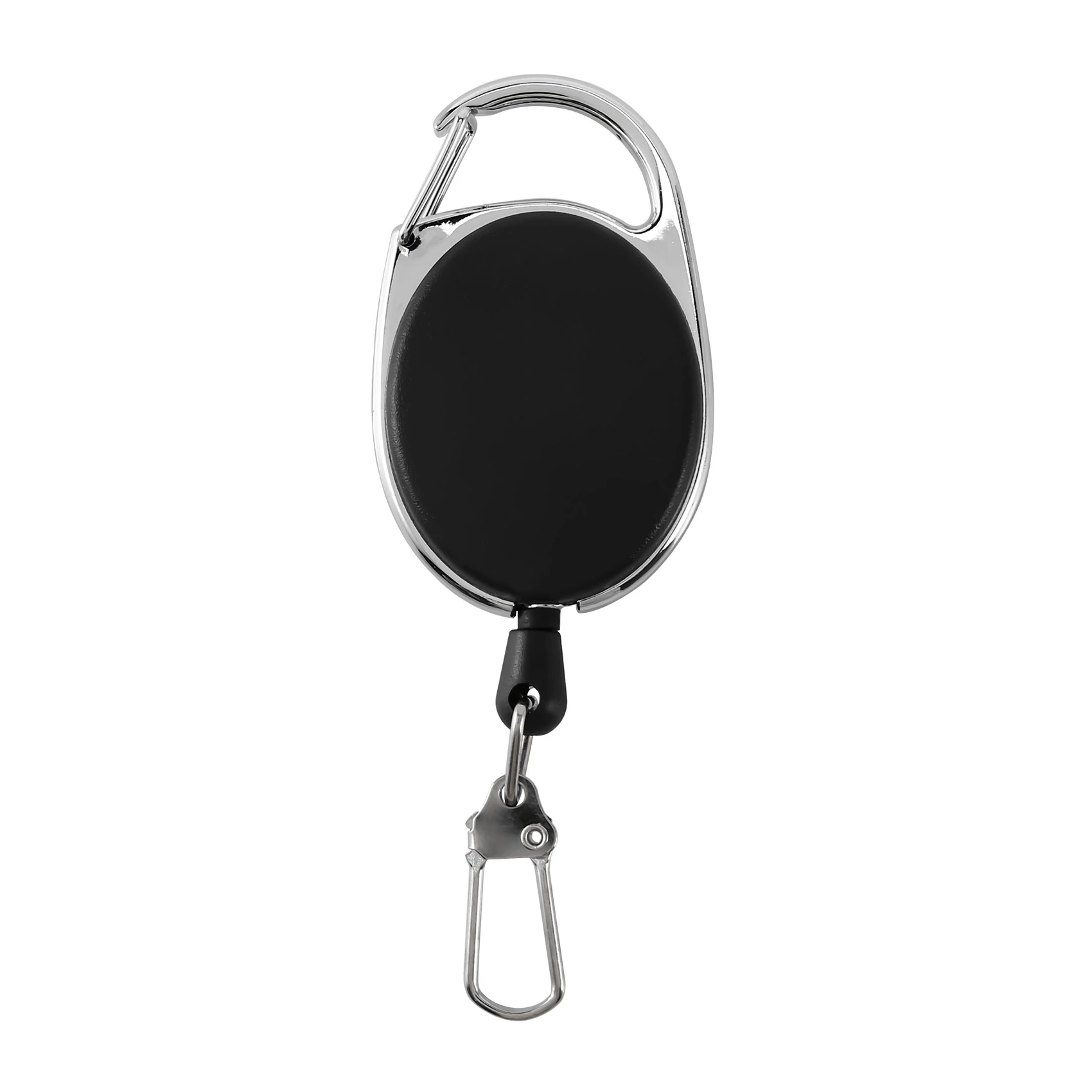 B24B Heavy Duty Retractable Carabiner Badge Tinker Reels 60Cm Pull Wire With Key Ring Clip Black