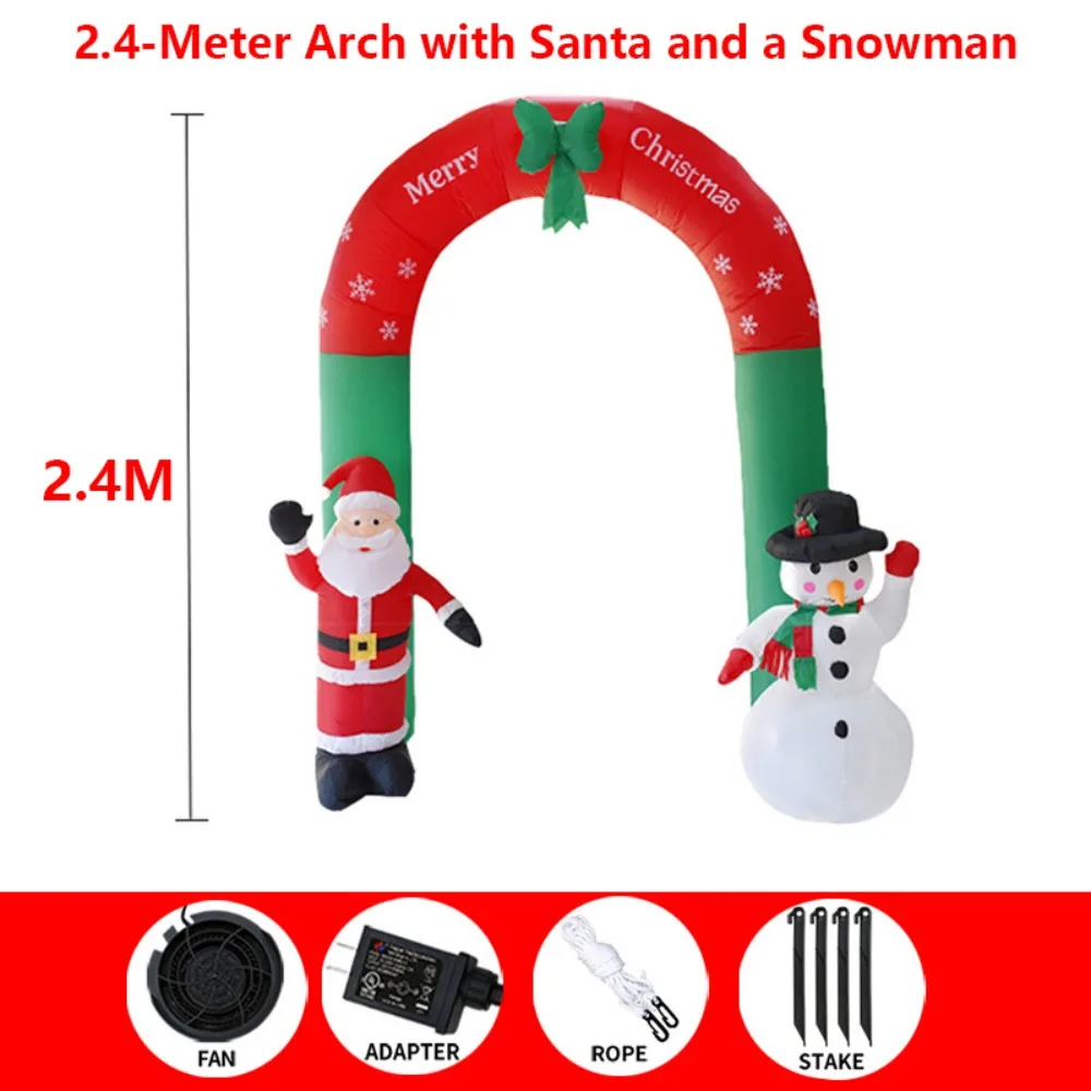 2.4M Inflatable Christmas Archway Santa Snowman Yard Decor with 3 LED Lights Outdoor Garden Blow Up Xmas Party Decoration