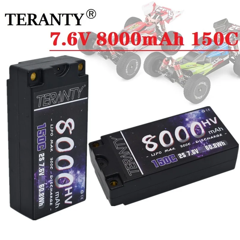 Teranty 8000mAh 7.6V 2S Shorty Battery 150/300C RC Lipo Battery For Car Truck Boat 7.6V Battery With 5mm Bullet Deans Ultra Plug