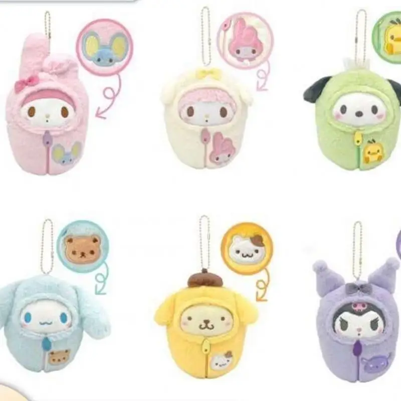 Cinnamoroll Kuromi Pompompurin Pochacco My Melody Sanrio Tuan Swaddling Clothes Doll Bag Pendant Anime Plush Toys for Girls Gift