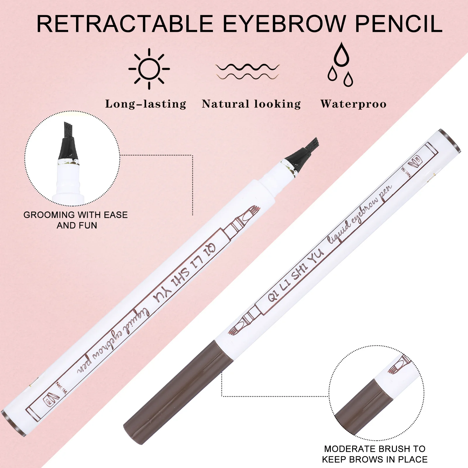 Kit de caneta de sobrancelha microgarfo, 2 peças, ponta ultrafina, fácil de preencher, definir as sobrancelhas, ficar em chuva, suor ou esportes aquáticos, compacto, portátil
