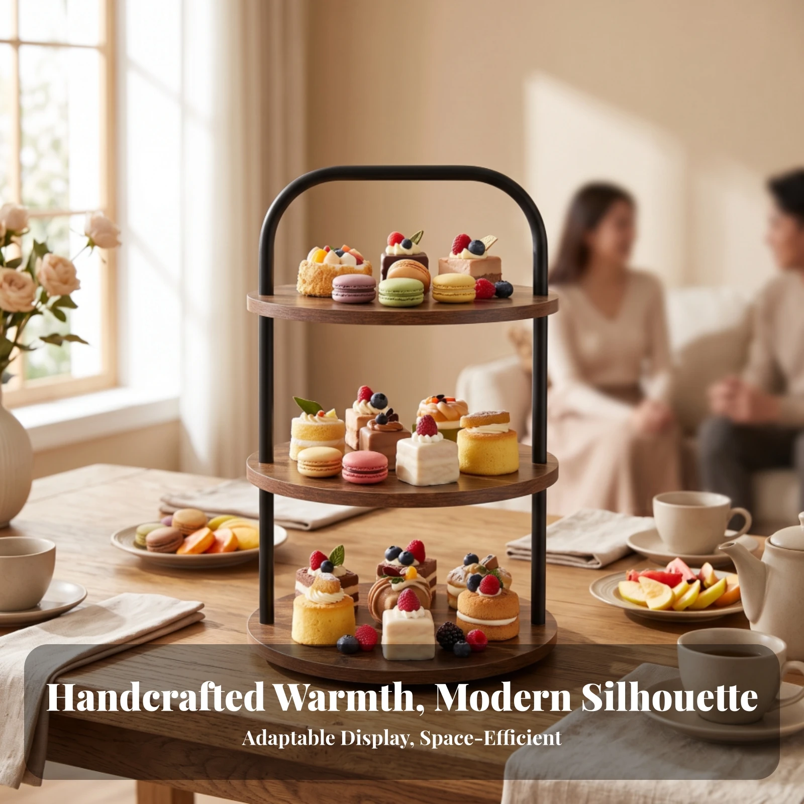 Support à dessert de table à 3 niveaux, présentoir de service avec plateaux, support à cupcakes à plusieurs niveaux, compact et robuste pour les boulriers et les fêtes.