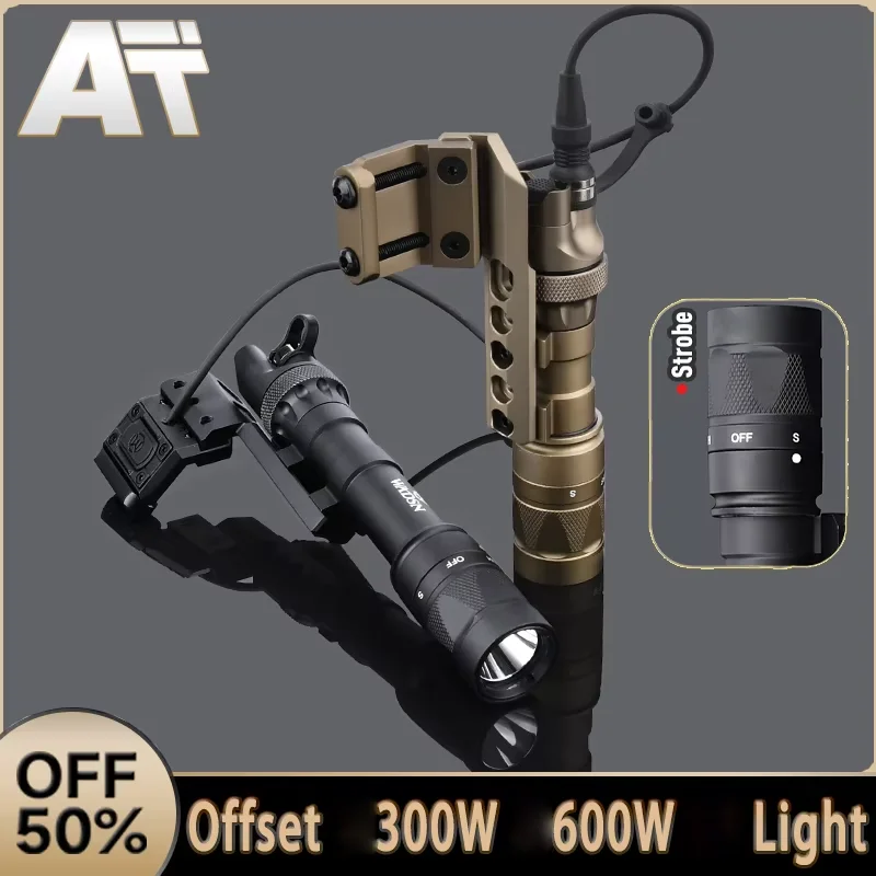 WADSN Tactical Light 600W Strobe Flashlight 600 Lumen Hunting Scout Lamp Offset Extended Base Remote Hot Button Remote Switch