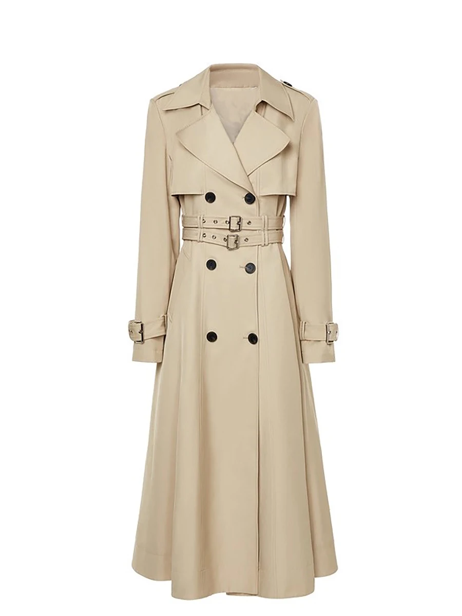 

Lautaro Spring Autumn Long Khaki Trench Coat for Women Double Belt Elegant Chic Luxury Designer European Fashion Clothes 2025