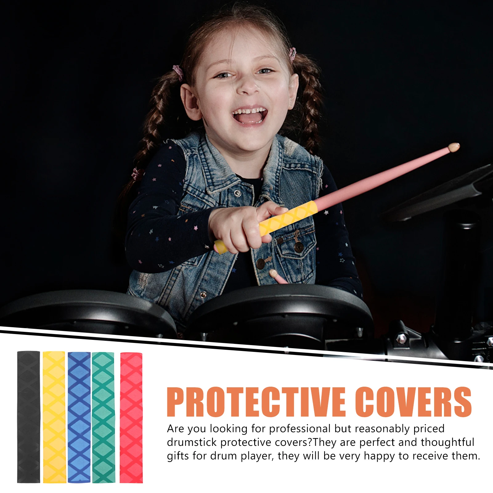 

5 Pairs Reflective Non-slip Drum Stick Cover Material Irradiation Cross-linked Polyethylene Percussion Instrument Supplies