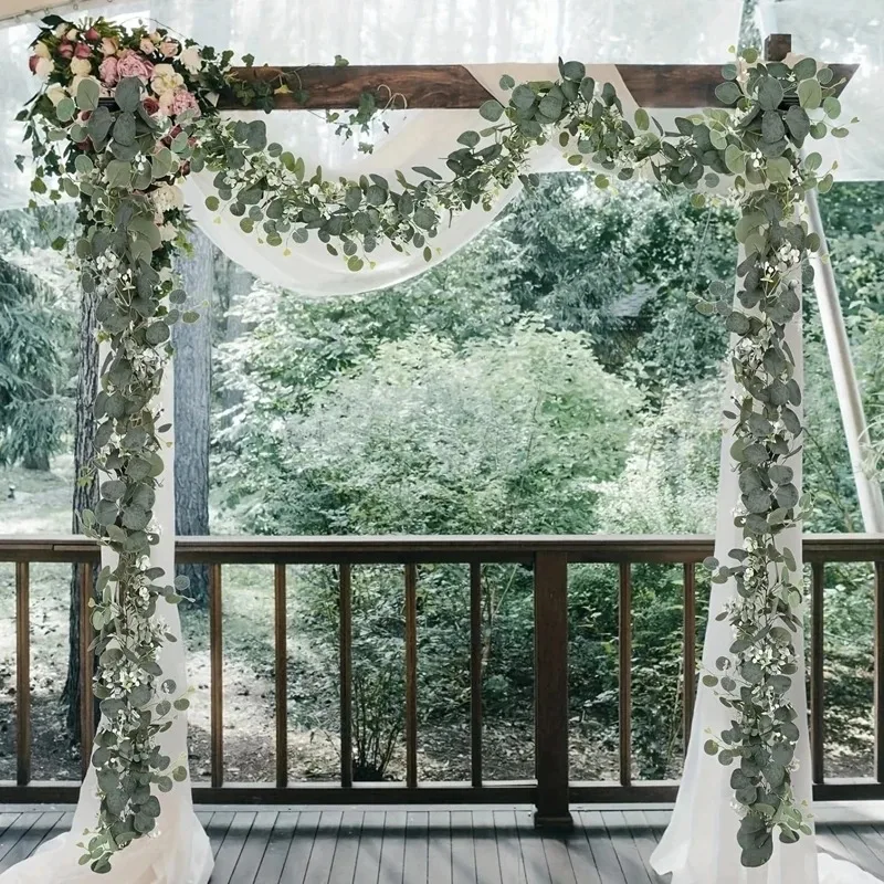 2pcs Artificial Eucalyptus Vine Plant Real Texture Fake Green Hanging Plant Wedding Courtyard Garden Home Party Wall Decoration image 3