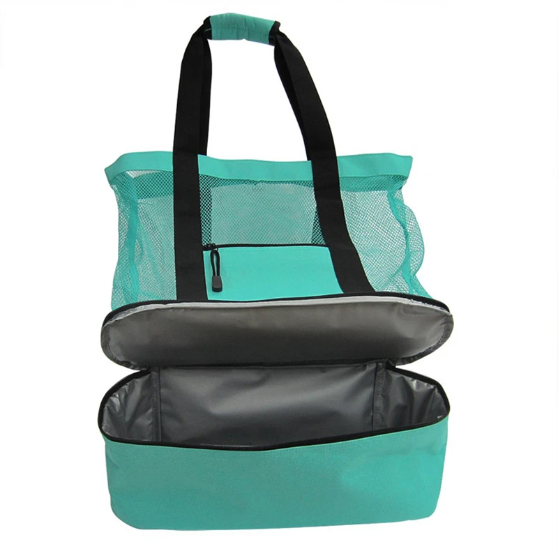 Sac à lunch de plage double couche pour pique-nique, camping, maille transparente, sac isotherme pour femme, grande capacité, sac à main multifonction