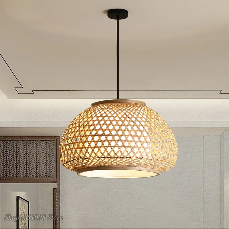 Chinese Hand Knitted Bamboo Chandelier Living Room Led Pendant Lamp Southeast Asia Source Restaurant Home Deco Lighting Fixtures