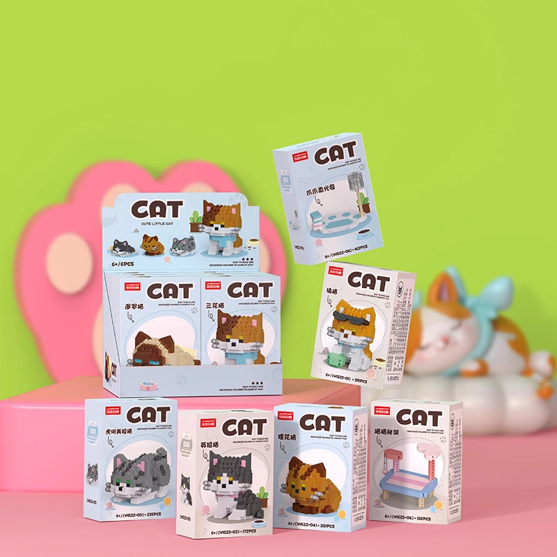 Bonito dos desenhos animados gato cão blocos de construção micropartículas husky montagem brinquedo decoração educacional presente para crianças