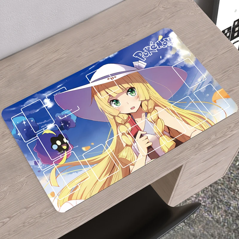 60*35*0.2cm Diy PTCG Pokemon Marnie Lillie Ash Ketchum Gengar Eevee Dedicated GAME Card Mat Battle Gift Toy Anime Table Mat
