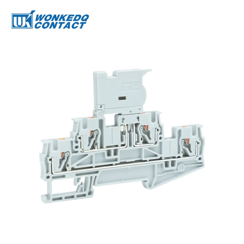 5Pcs PTTB4-HESI Double Level Fuse Holder Terminal Block Din Rail 4mm² 4 Wires Connector PTTB 4-HESILED 5*20mm Fuse 24V/220V LED