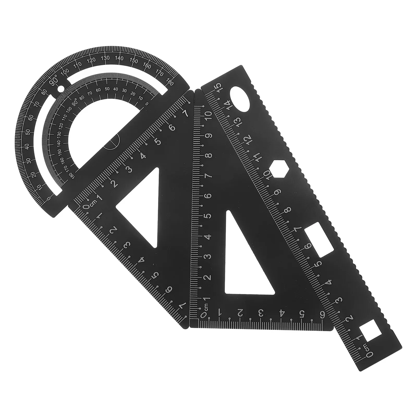 1Set Metal Ruler Set Sturdy Aluminum Alloy DIY Stationery for Students Straight Ruler Triangle Plate Semicircle Protractor